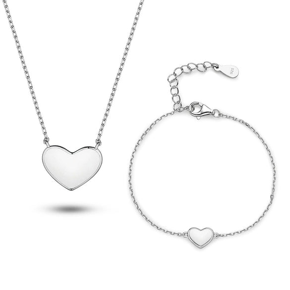 925 Sterling Silver Bracelet And Necklace With Love Heart Water Drop Bell Dripping Oil Pendant For Women