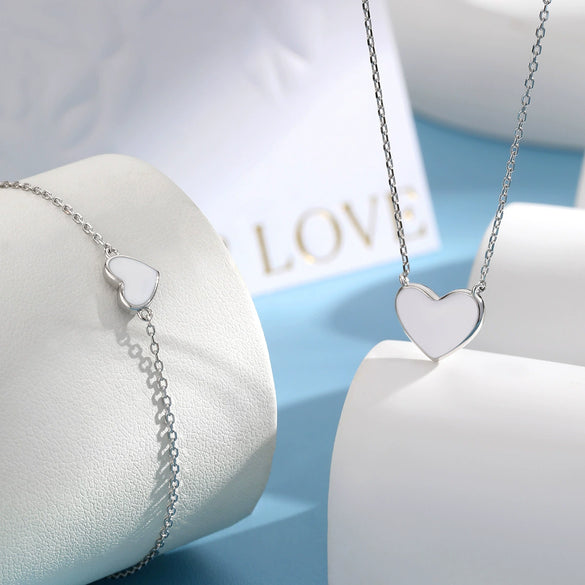 925 Sterling Silver Bracelet And Necklace With Love Heart Water Drop Bell Dripping Oil Pendant For Women
