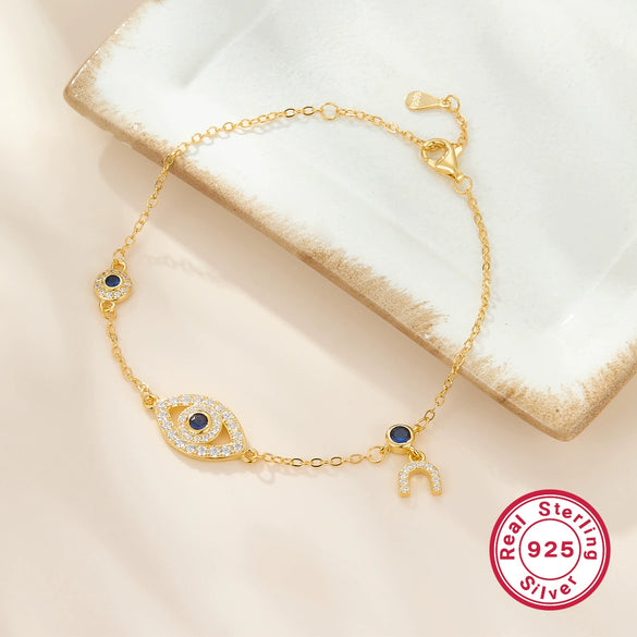 925 Sterling Silver Bracelet With Devil's Eye Inlaid Zircon And Cartoon Characters Design For Women