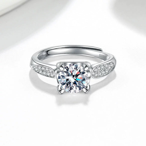 Sterling Silver Bull Head Ring With Moissanite Geometric Electroplated Adjustable Open Ring For Women