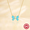 925 Sterling Silver Butterfly Bow Pattern Drop Oil Imitation Enamel Electroplated Clavicle Chain Necklace For Women