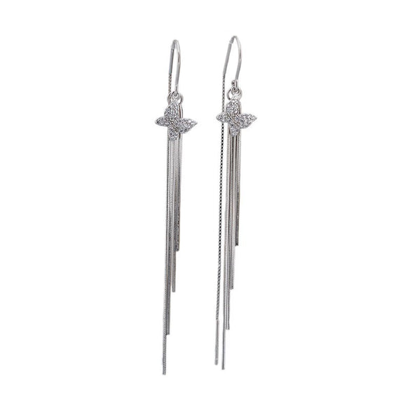 925 Sterling Silver Butterfly Bow Tassel Drop Earrings Light Luxury Fashion Animal Style Elegant Face Slimming Earrings For Women