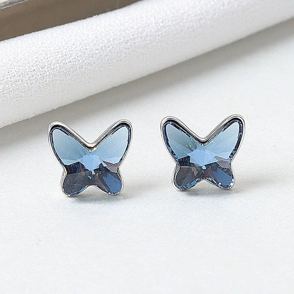 Sterling Silver Butterfly Crystal Stud Earrings Simple Exquisite Geometric Small Earrings