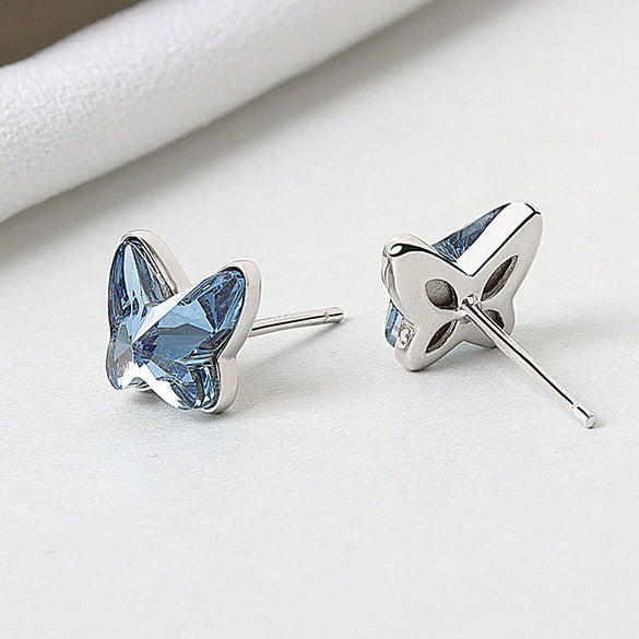 Sterling Silver Butterfly Crystal Stud Earrings Simple Exquisite Geometric Small Earrings