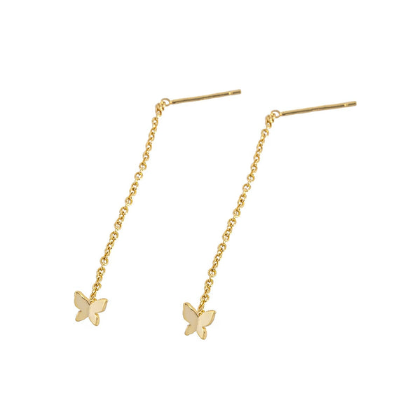 Sterling Silver Butterfly Ear Threader Earrings For Women With Long Chain Ear Stud Design