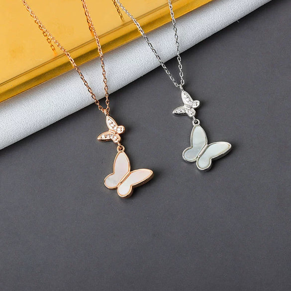 925 Sterling Silver Butterfly Pendant Necklace With Fritillaria Detail Electroplated Clavicle Chain Light Luxury Animal Style Jewelry For Women
