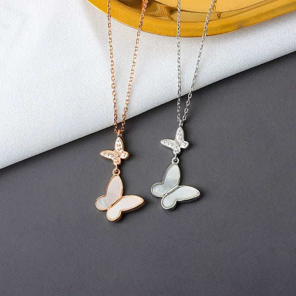 925 Sterling Silver Butterfly Pendant Necklace With Fritillaria Detail Electroplated Clavicle Chain Light Luxury Animal Style Jewelry For Women