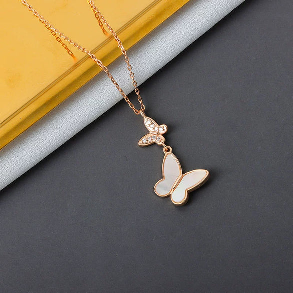 925 Sterling Silver Butterfly Pendant Necklace With Fritillaria Detail Electroplated Clavicle Chain Light Luxury Animal Style Jewelry For Women