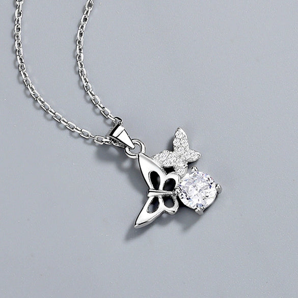 925 Sterling Silver Butterfly Pendant Necklace With Mixed Gem Inlay Electroplated Geometric Clavicle Chain For Women