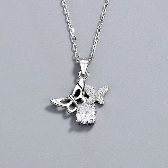 925 Sterling Silver Butterfly Pendant Necklace With Mixed Gem Inlay Electroplated Geometric Clavicle Chain For Women