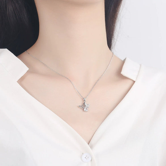 925 Sterling Silver Butterfly Pendant Necklace With Mixed Gem Inlay Electroplated Geometric Clavicle Chain For Women