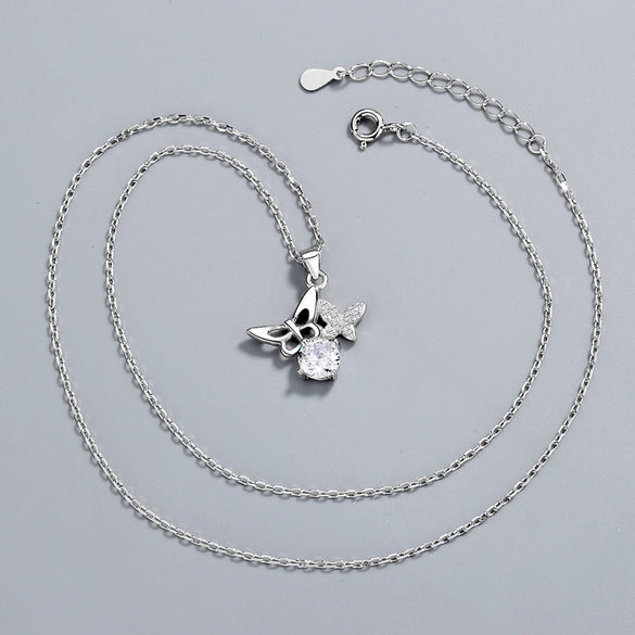 925 Sterling Silver Butterfly Pendant Necklace With Mixed Gem Inlay Electroplated Geometric Clavicle Chain For Women