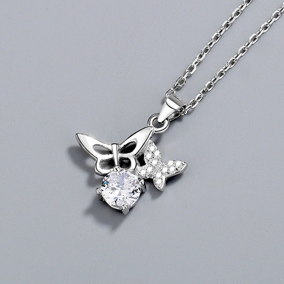 925 Sterling Silver Butterfly Pendant Necklace With Mixed Gem Inlay Electroplated Geometric Clavicle Chain For Women