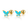925 Sterling Silver Butterfly Piercing Screw Earrings With Colored Diamond For Women