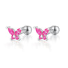 925 Sterling Silver Butterfly Piercing Screw Earrings With Colored Diamond For Women