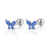 925 Sterling Silver Butterfly Piercing Screw Earrings With Colored Diamond For Women