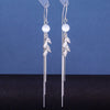925 Sterling Silver Cat's Eye Geometric Long Tassel Earrings For Women Fashion Ear Wire Dangle Earrings