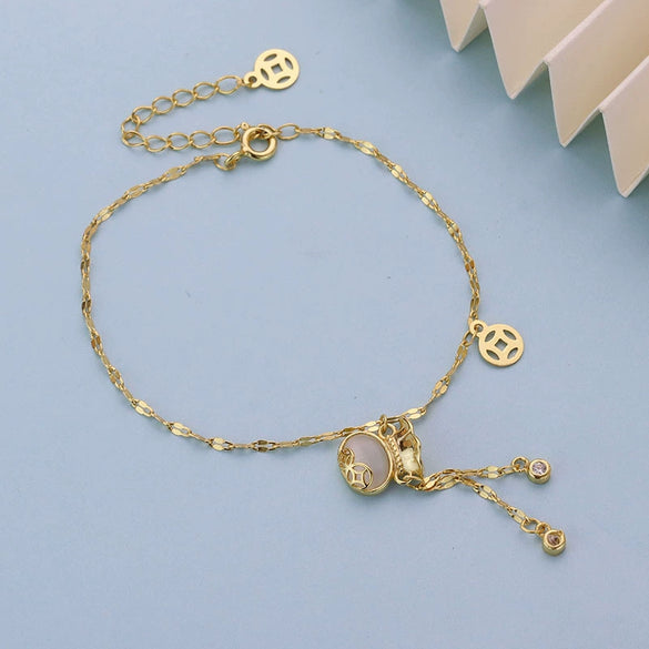 925 Sterling Silver Chalcedony Geometric Bracelet Light Luxury Vintage Women's All Match High End Niche Design