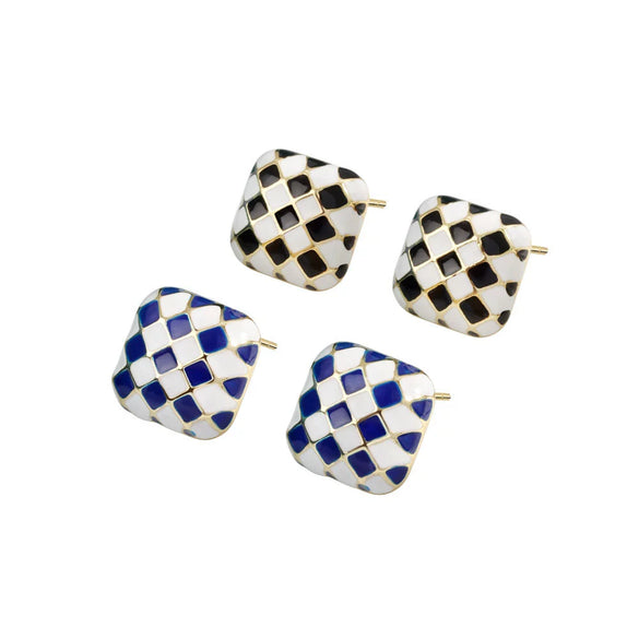 925 Sterling Silver Checkerboard Earrings For Women Minimalist Elegant Electroplated Daily Wear Stud Earrings
