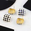 925 Sterling Silver Checkerboard Earrings For Women Minimalist Elegant Electroplated Daily Wear Stud Earrings