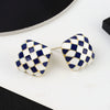 925 Sterling Silver Checkerboard Earrings For Women Minimalist Elegant Electroplated Daily Wear Stud Earrings