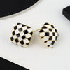 925 Sterling Silver Checkerboard Earrings For Women Minimalist Elegant Electroplated Daily Wear Stud Earrings
