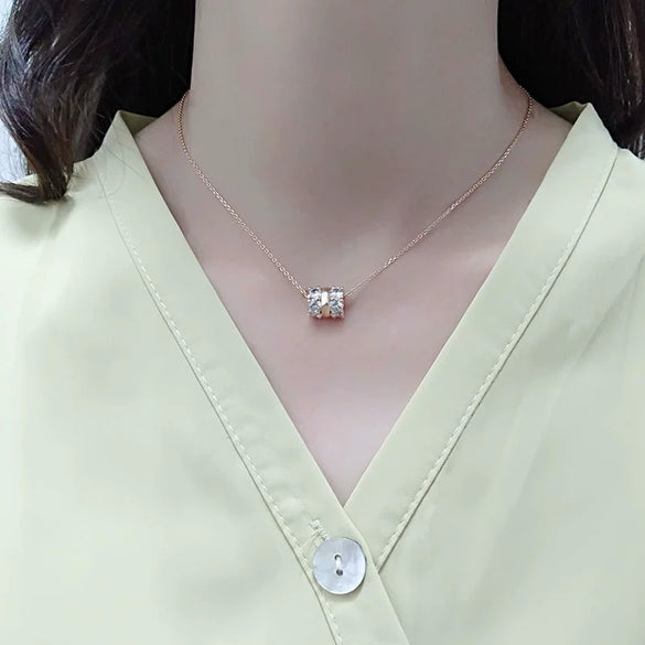 925 Sterling Silver Clavicle Necklace With Paved Six Pointed Star Three Ring Pendant Electroplated Cross Chain For Women
