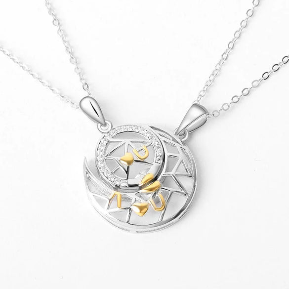 Sterling Silver Couple Necklaces With Planet Moon Pattern And Electroplating Design