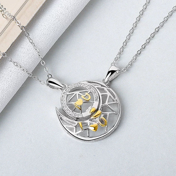 Sterling Silver Couple Necklaces With Planet Moon Pattern And Electroplating Design