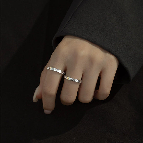 Sterling Silver Couple Ring With Electroplated Finish Simple Sun And Moon Design Adjustable Open Band
