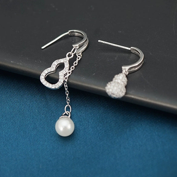 925 Sterling Silver Court Style Asymmetric Gourd Earrings Geometric Elegant Long Tassel Ear Stud And Ear Line