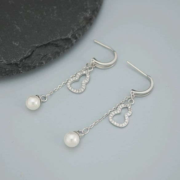 925 Sterling Silver Court Style Asymmetric Gourd Earrings Geometric Elegant Long Tassel Ear Stud And Ear Line