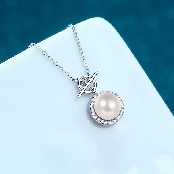 925 Sterling Silver Cross Chain Necklace With Flawless Freshwater Pearl And Moissanite Electroplated Clavicle Necklace For Women