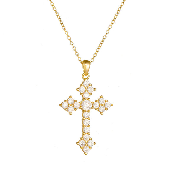 Sterling Silver Cross Chain Women's Hiphop Retro Trendy Diamond Set Pendant Necklace