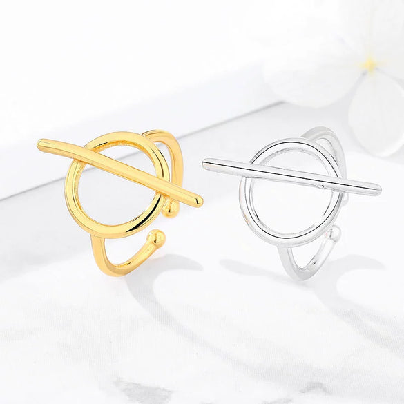 925 Sterling Silver Crown Geometric Circle Open Ring With Goldplated Finish Cute Adjustable Jewelry For Women