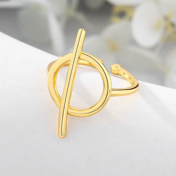 925 Sterling Silver Crown Geometric Circle Open Ring With Goldplated Finish Cute Adjustable Jewelry For Women