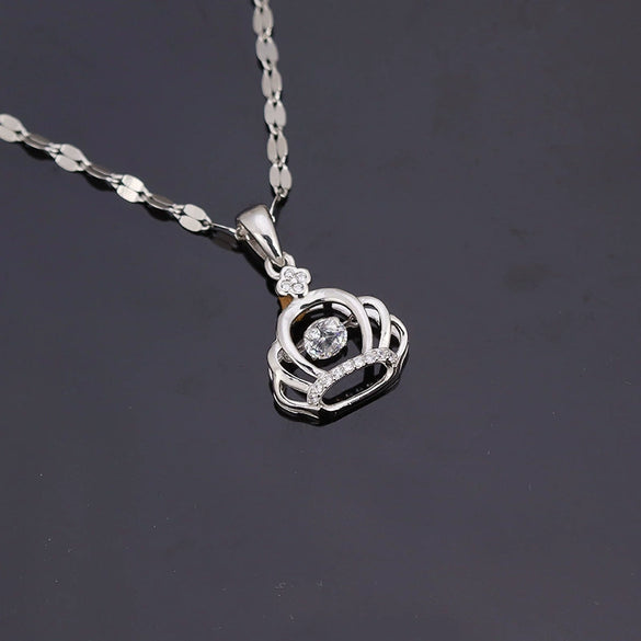 925 Sterling Silver Crown Pendant Necklace Electroplated Light Luxury Clavicle Chain For Women