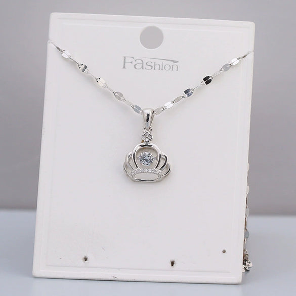 925 Sterling Silver Crown Pendant Necklace Electroplated Light Luxury Clavicle Chain For Women