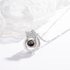 925 Sterling Silver Crown Pendant Necklace With Love Projection Memory Design Electroplated Cross Chain Clavicle Necklace