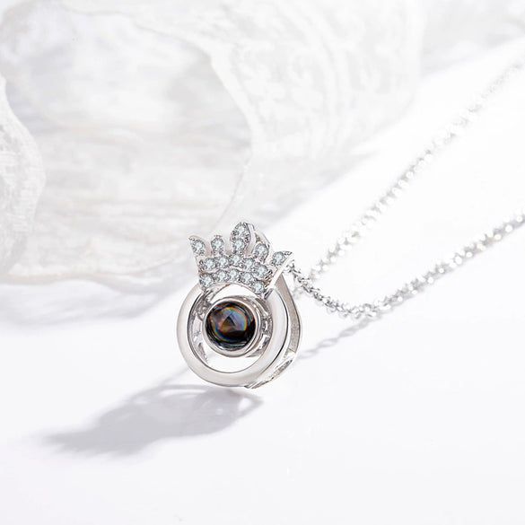 925 Sterling Silver Crown Pendant Necklace With Love Projection Memory Design Electroplated Cross Chain Clavicle Necklace