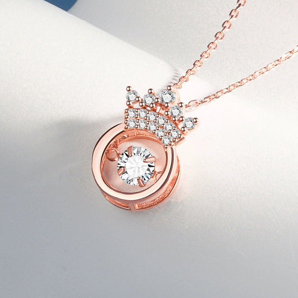 Sterling Silver Crown Pendant Necklace With Zircon Heart Design Electroplated Cross Chain Fashion Jewelry