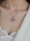 Sterling Silver Crystal Geometric Amethyst Pendant Collarbone Necklace Set With Gemstones Unisex
