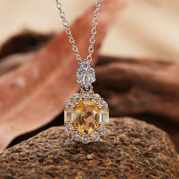 Sterling Silver Crystal Geometric Amethyst Pendant Collarbone Necklace Set With Gemstones Unisex