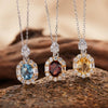 Sterling Silver Crystal Geometric Amethyst Pendant Collarbone Necklace Set With Gemstones Unisex