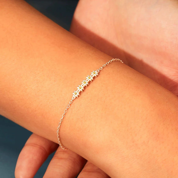 Sterling Silver Daisy Electroplated Geometric Women's Bracelet