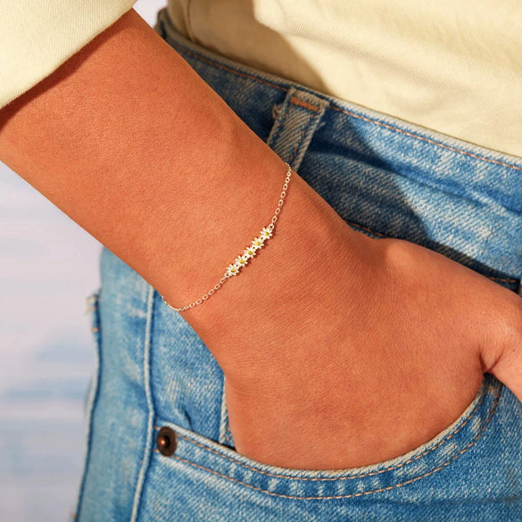 Sterling Silver Daisy Electroplated Geometric Women's Bracelet