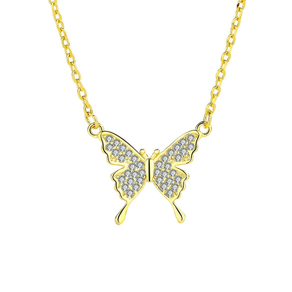 Sterling Silver 925 Diamond Geometric Butterfly Necklace For Women