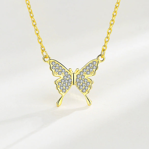 Sterling Silver 925 Diamond Geometric Butterfly Necklace For Women