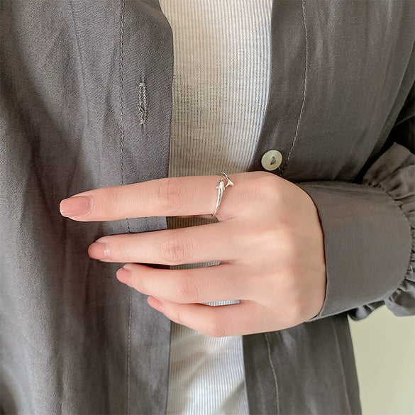 Sterling Silver Dolphin Adjustable Open Ring For Women Simple Cute Animal Design With Electroplated Finish