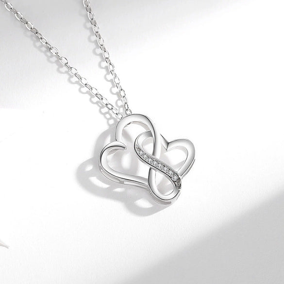 Sterling Silver Double Heart Necklace Unlimited Love Design